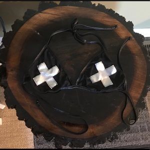 Black Rave Mesh Bikini Top with Silver X’s